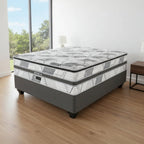Gray and white mattress with geometric pattern on a white background