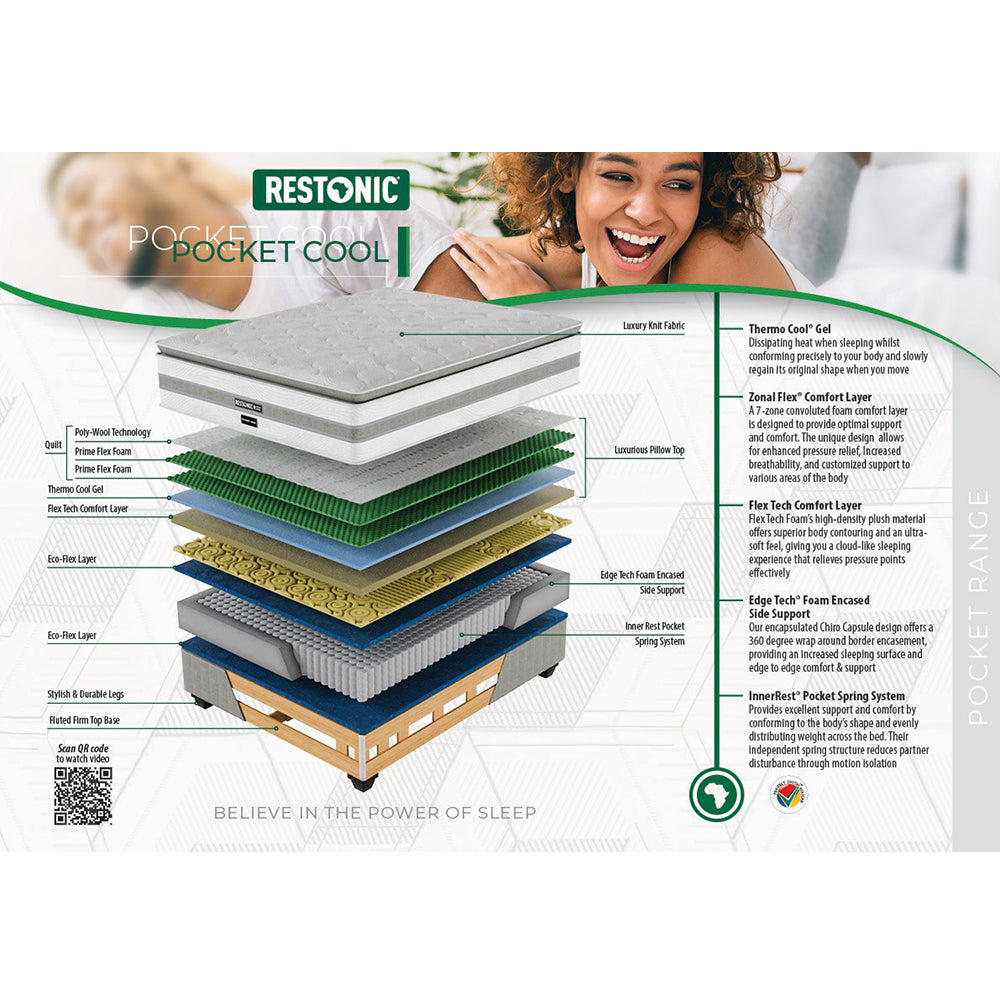Restonic Pocket Cool Medium Queen Mattress Extra Length