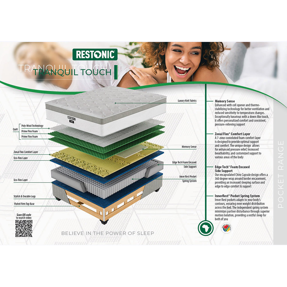 Restonic Tranquil Touch Medium Three Quarter Bed Set Extra Length