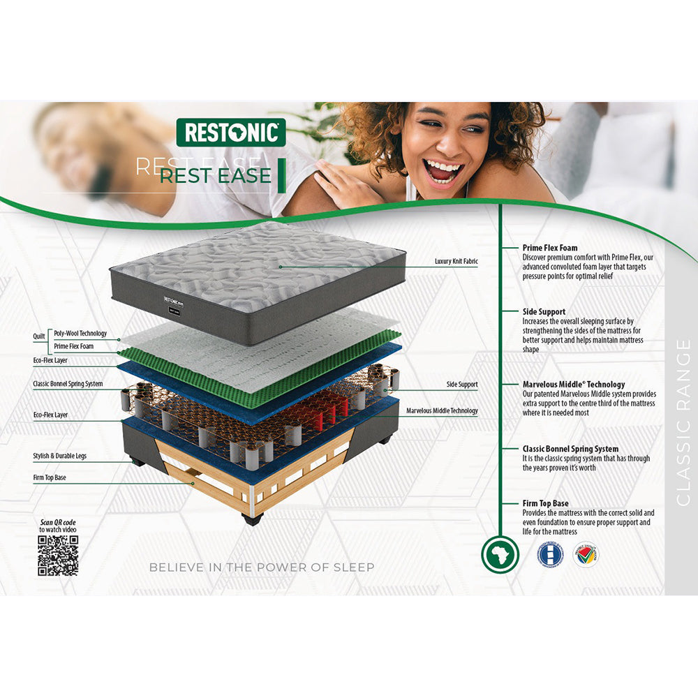 Restonic Rest Ease Medium Three Quarter Bed Set Extra Length