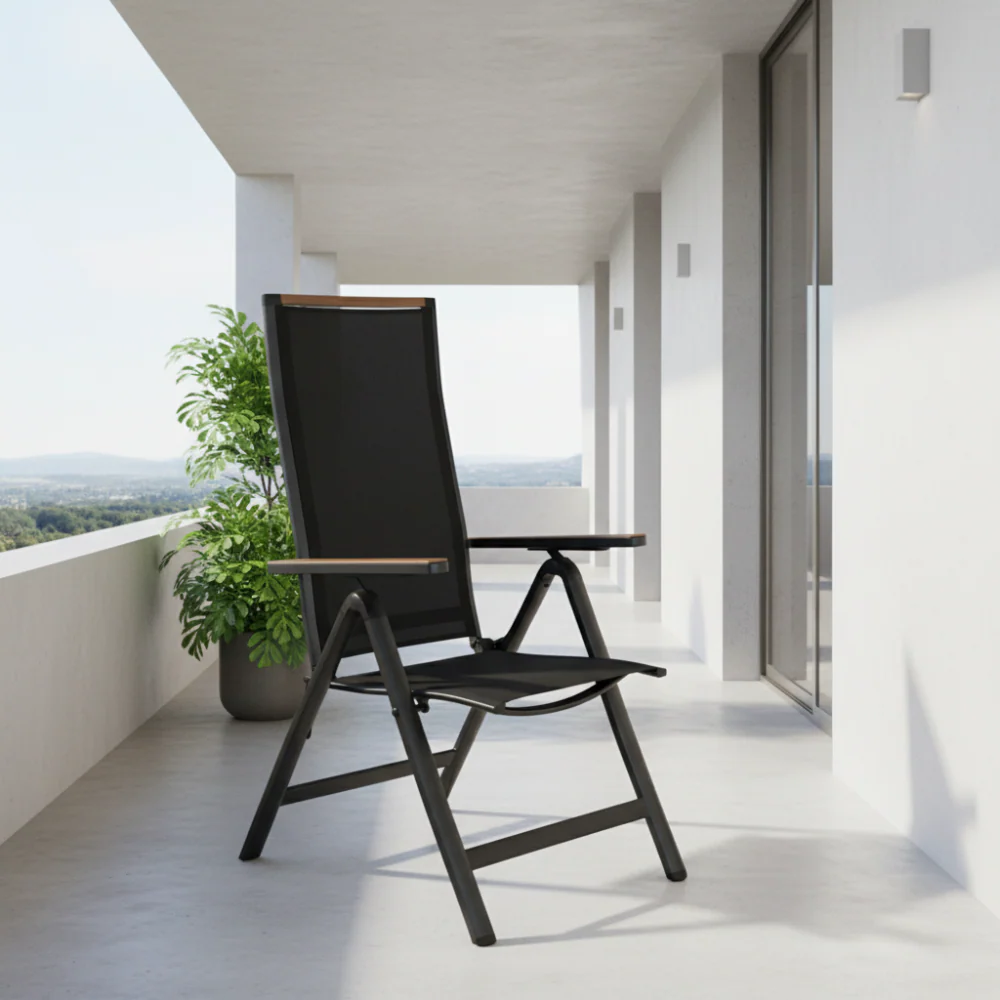 Sundby Adjustable Patio Chair Alum&Texl. Wood Look