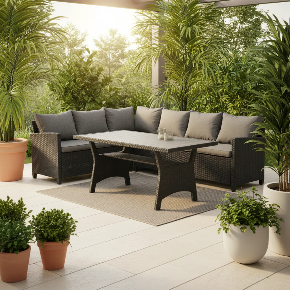 Terrace 3PCE Patio Set Polly Rattan - Black Table