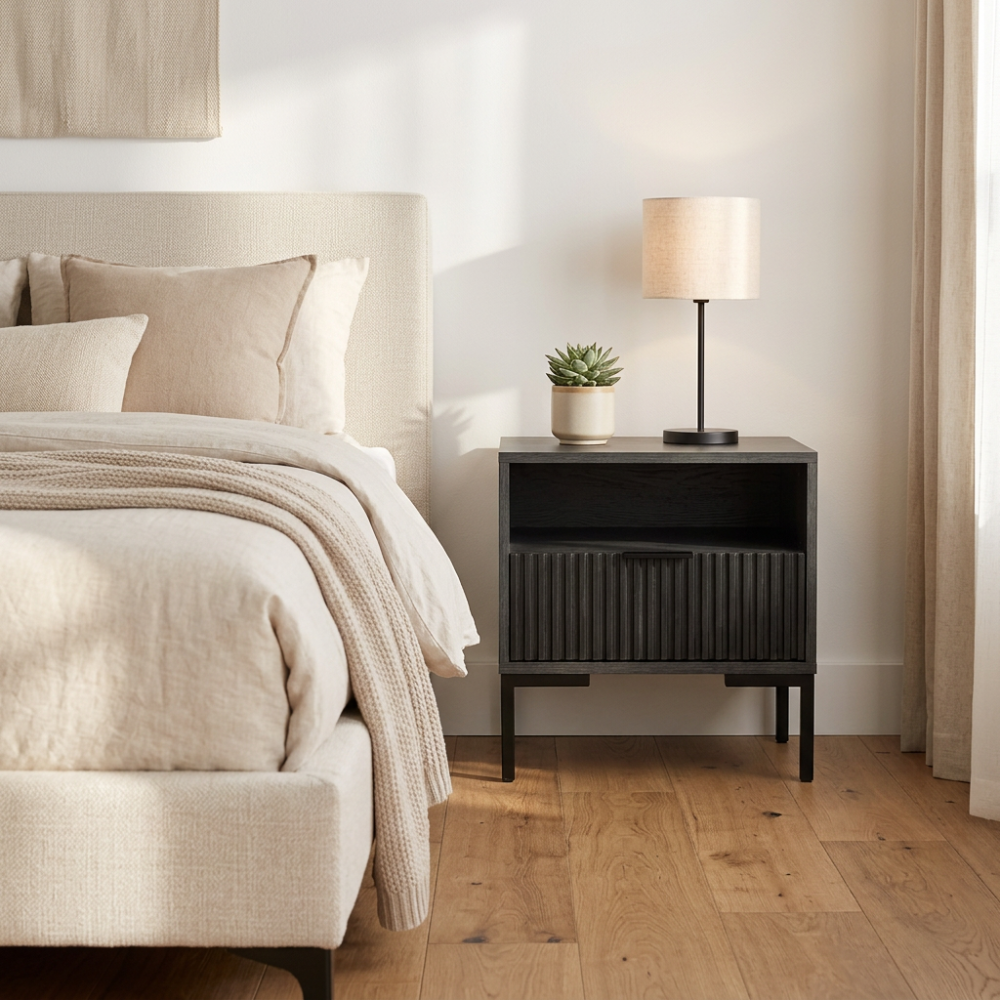 Carrie Charcoal With Black Drawers Pedestal