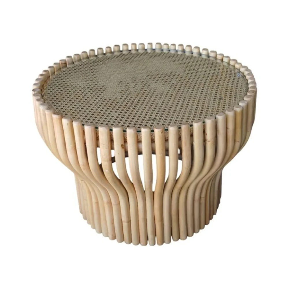 Amazon Side Table Rattan/Birdeye Rattan with Glass 654mm Round x 480mm High