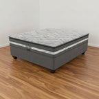 Gray mattress with brand logo on a white background
