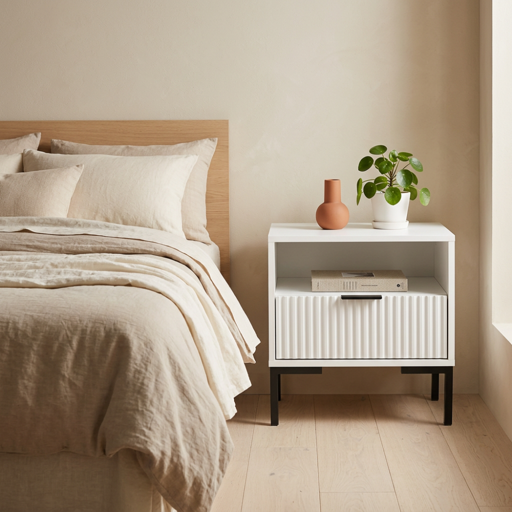 Carrie White With White Drawers Pedestal