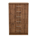 Wooden dresser with five drawers on a white background