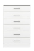 White dresser with five drawers on a white background