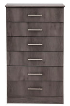Wooden dresser with five drawers on a white background