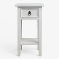 White side table with a drawer on a white background